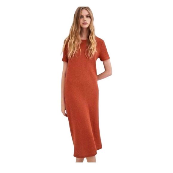 Zara Trafaluc orange/coral knit cap sleeve dress Size M - Picture 1 of 11